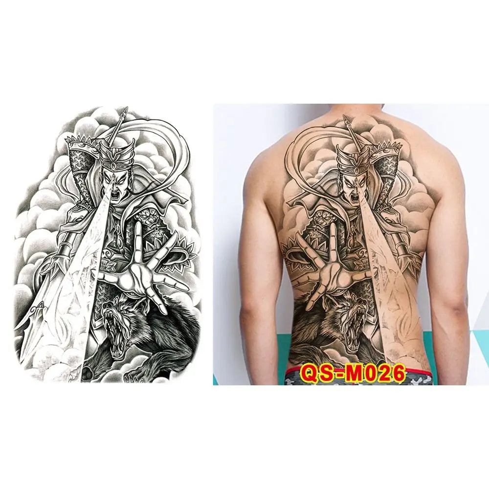 Full Back Water Transfer Tattoo Stickers – Angel Wings, Cross, Warrior Style Fake Tattoo for Men