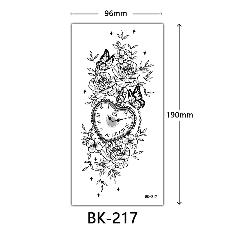 Black Floral Temporary Tattoo Stickers – Waterproof Fake Flower Tattoos for Hand, Arm, Body