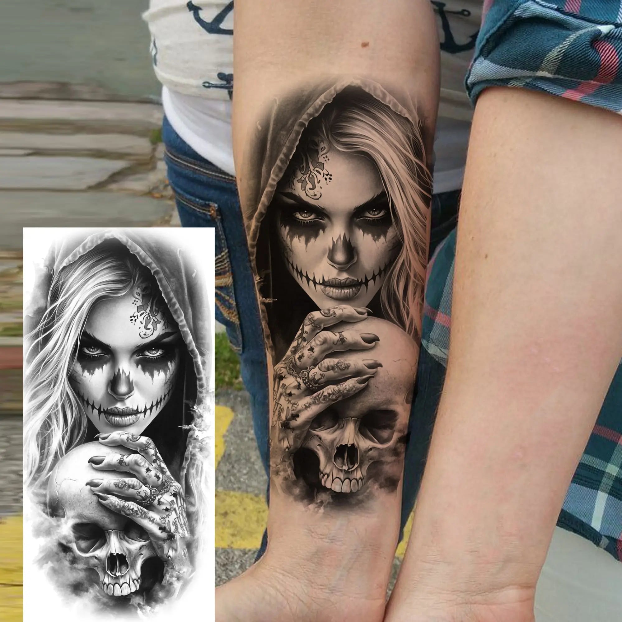 1 Sheet Gangster Joker Mask Poker Temporary Tattoo – Waterproof Fake Sleeve for Arm, Realistic Robber Rebel Design