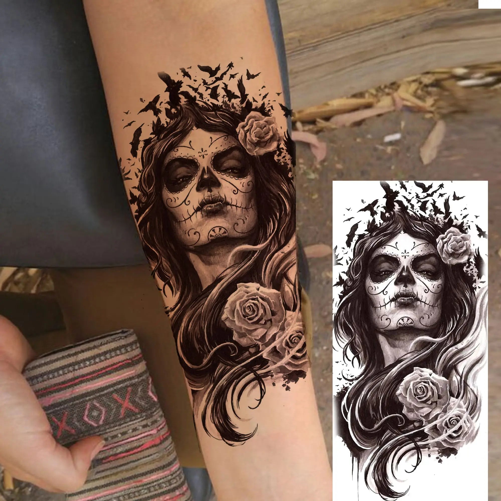 1 Sheet Gangster Joker Mask Poker Temporary Tattoo – Waterproof Fake Sleeve for Arm, Realistic Robber Rebel Design