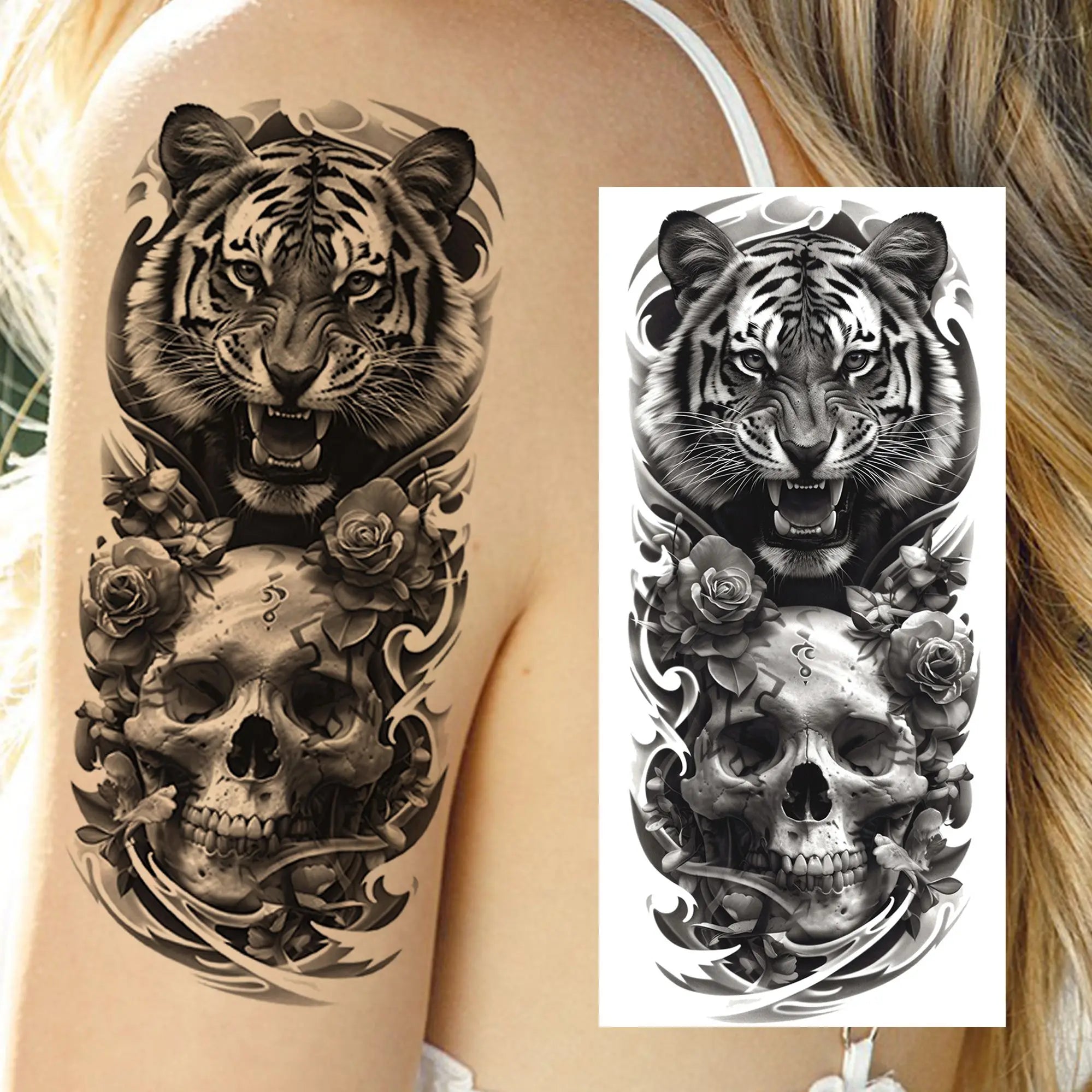 Lion Tiger Wolf Skull Dragon Temporary Tattoo – Realistic 3D Fake Tattoo Sticker (1 Sheet)