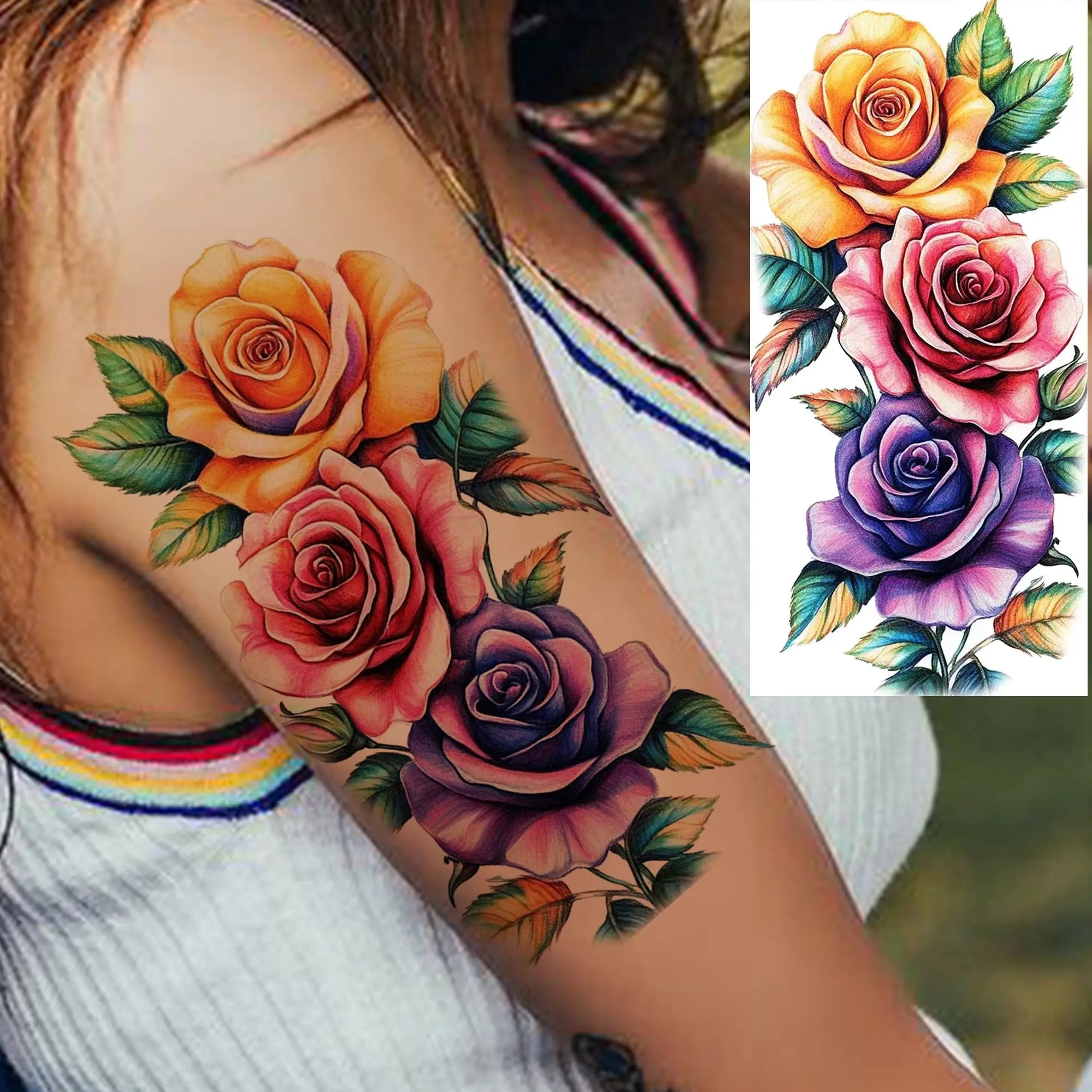 Watercolor Flower & Butterfly Tattoo – Realistic Waterproof Temporary Sticker (1 Sheet)