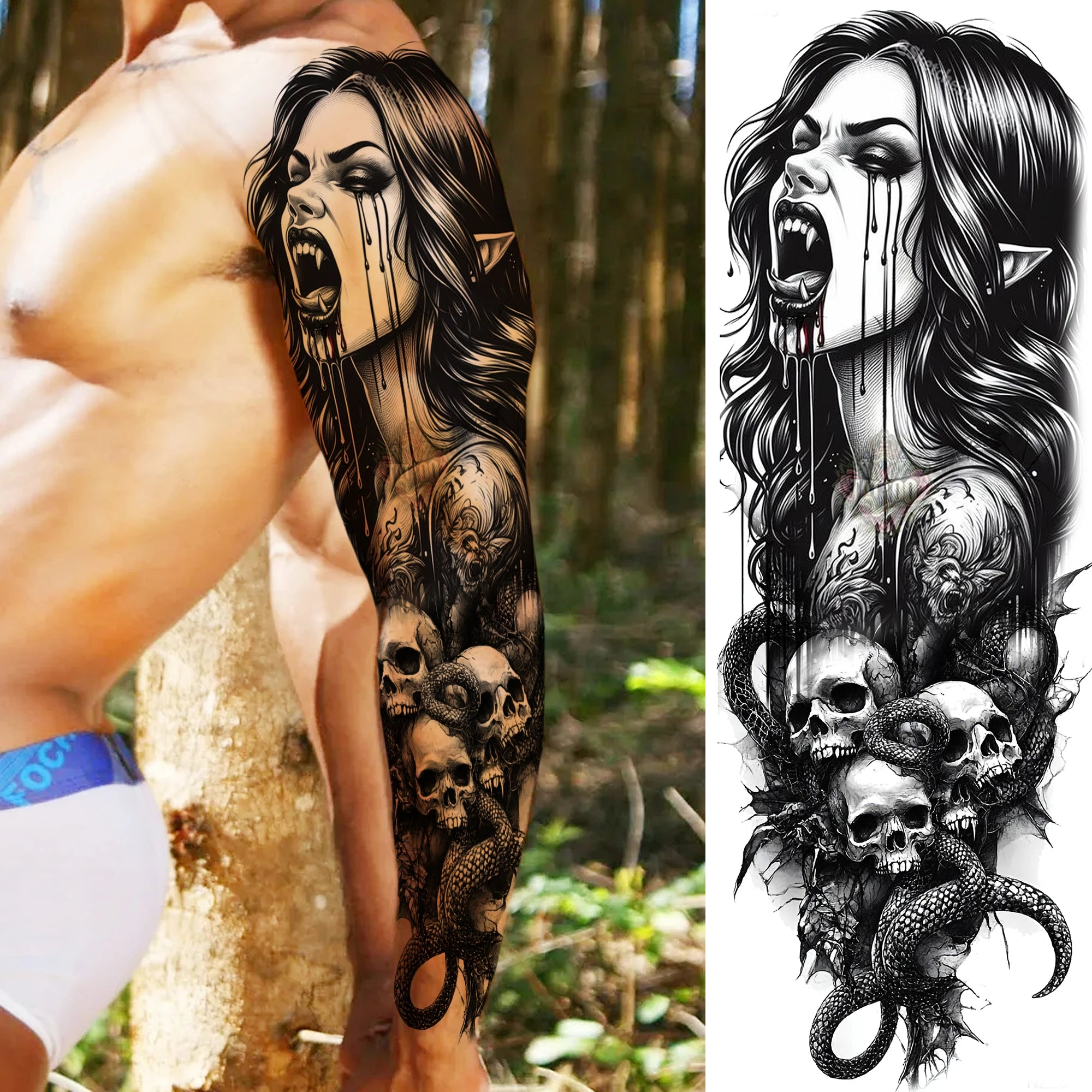 1 Sheet Zeus Jesus Skull Arm Temporary Tattoo Stickers – Waterproof Fake Sleeve Tattoo for Arm and Leg