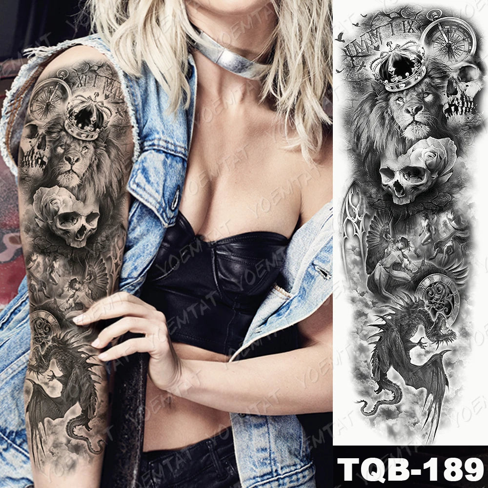 Inkly ArmMaster – Full Sleeve Skull Dragon Tattoo (1PC)