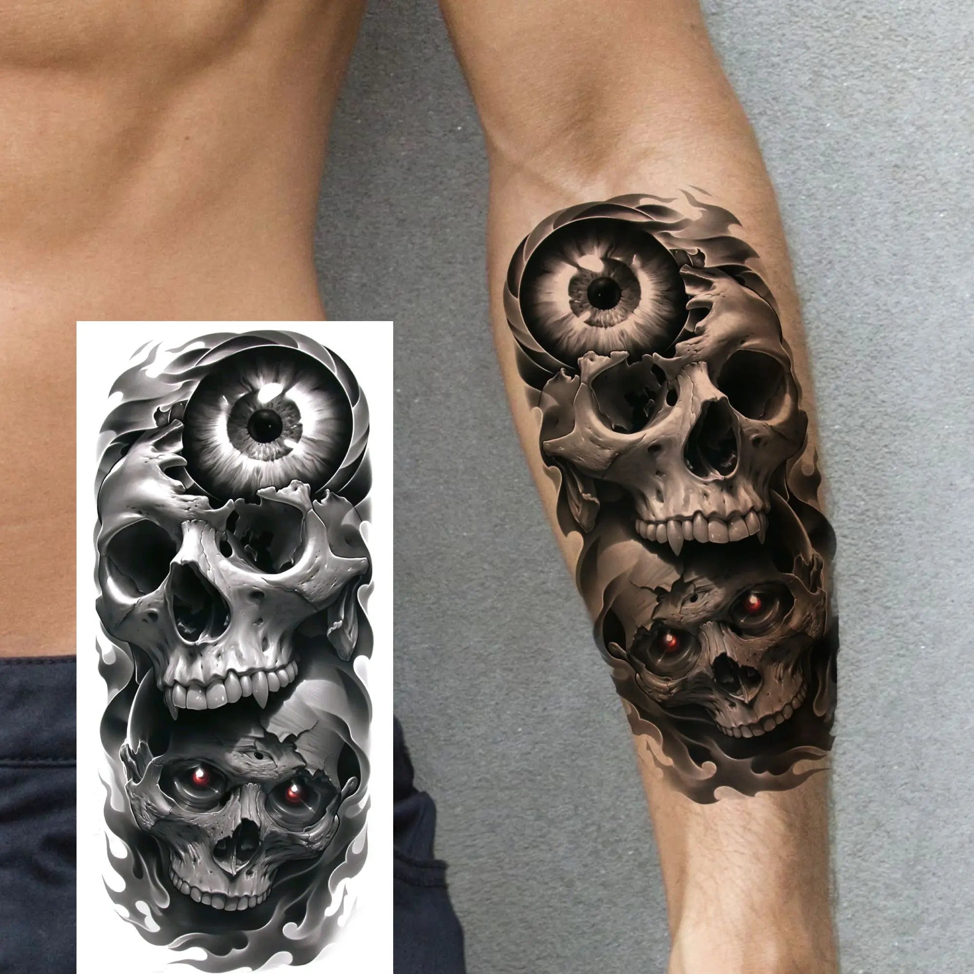 Grim Reaper Skull Pirate Temporary Tattoo – Halloween Fake Tattoo Sticker (1 Sheet)