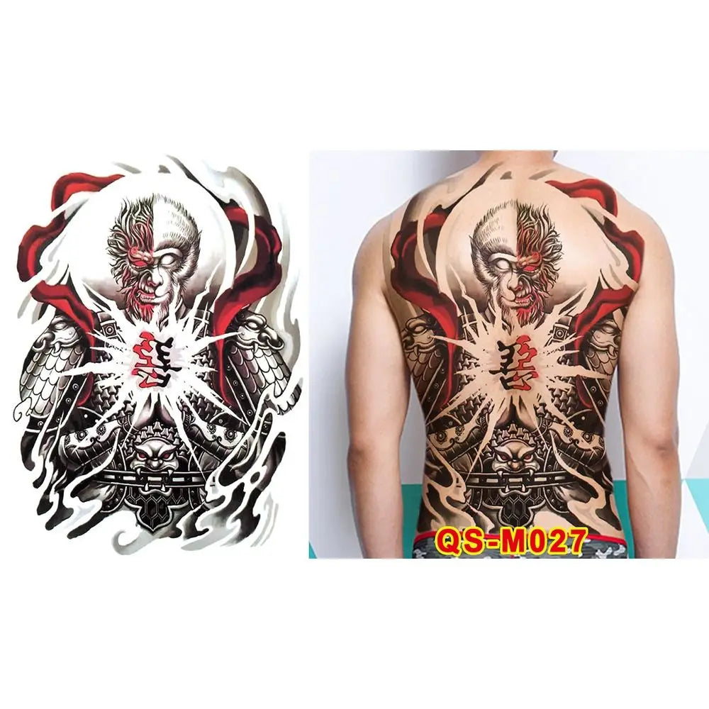 Full Back Water Transfer Tattoo Stickers – Angel Wings, Cross, Warrior Style Fake Tattoo for Men