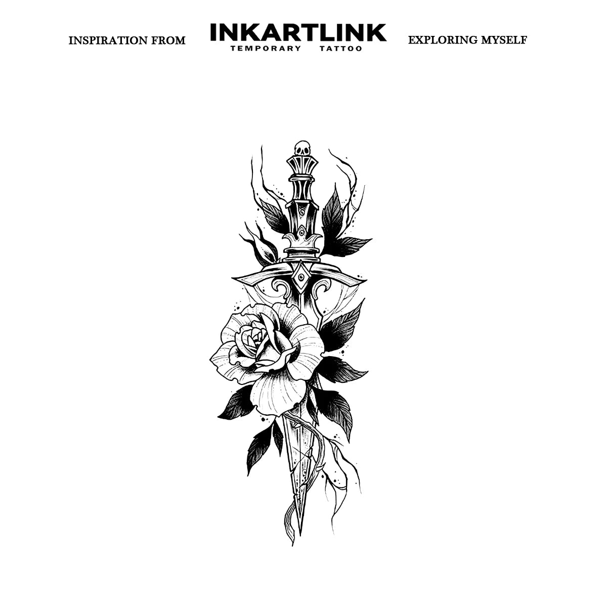 Black Rose Dagger Semi-Permanent Tattoo –Waterproof Fake Tattoo Sticker