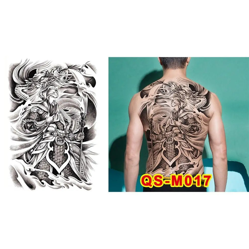 Full Back Water Transfer Tattoo Stickers – Angel Wings, Cross, Warrior Style Fake Tattoo for Men