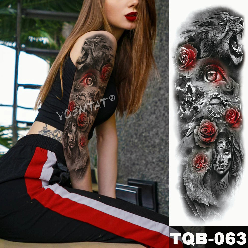 Inkly FullSleeveX – Skull Clock Tiger Wolf Arm Tattoo Set (40+ Designs)