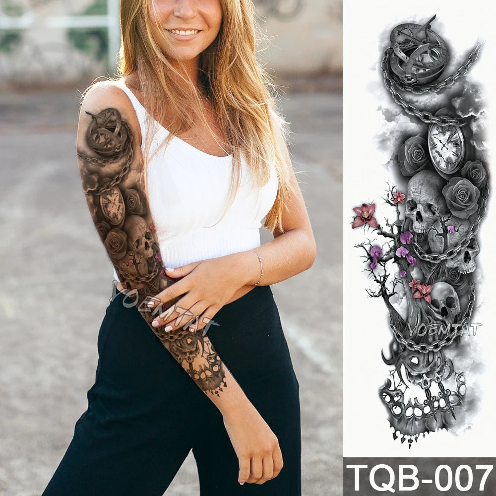 Inkly FullSleeveX – Skull Clock Tiger Wolf Arm Tattoo Set (40+ Designs)