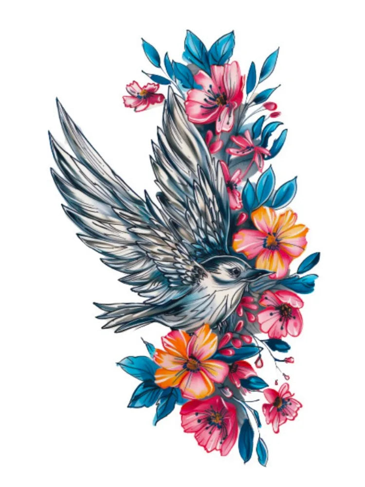 Butterfly Rose Eagle Tattoo Sticker – 1pc Colorful Waterproof Temporary Tattoo