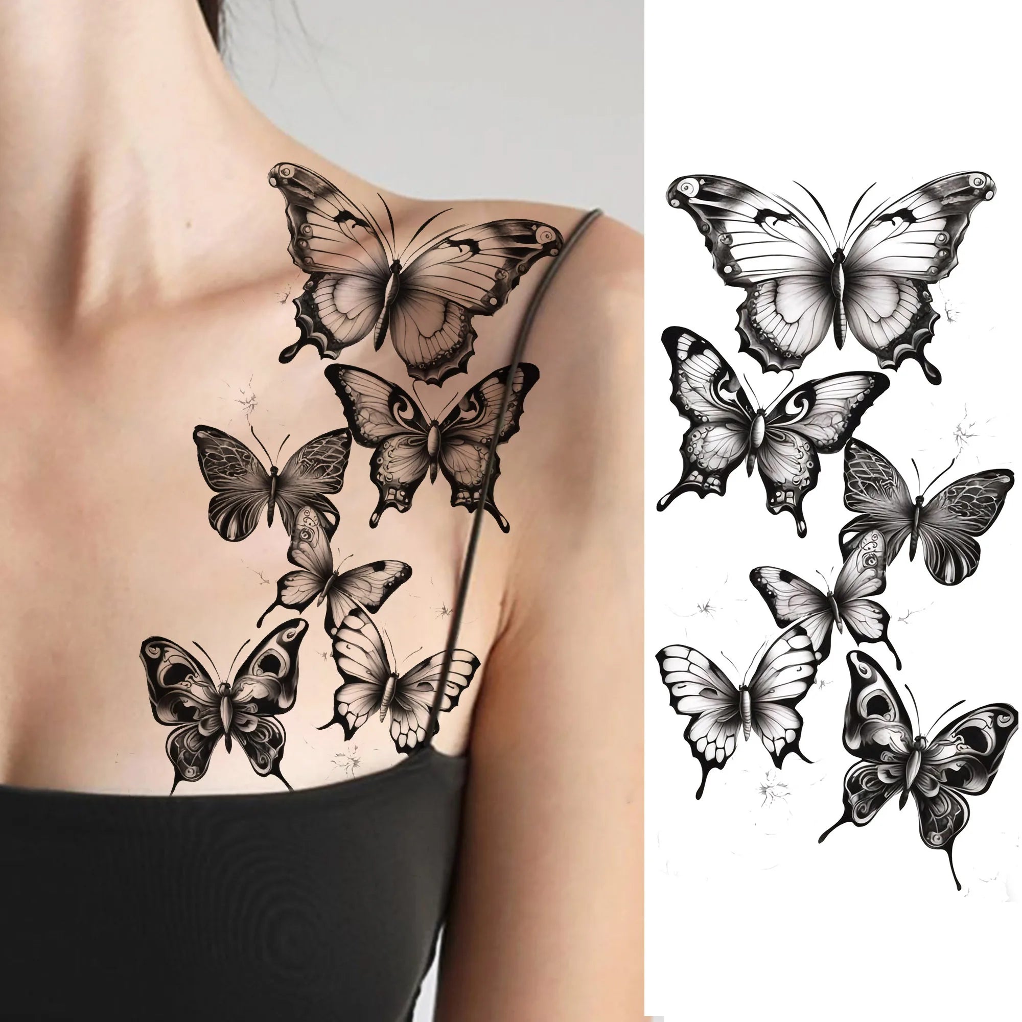 3D Rose Butterfly Temporary Tattoo – Waterproof Phoenix Flower Fake Tattoo Sticker