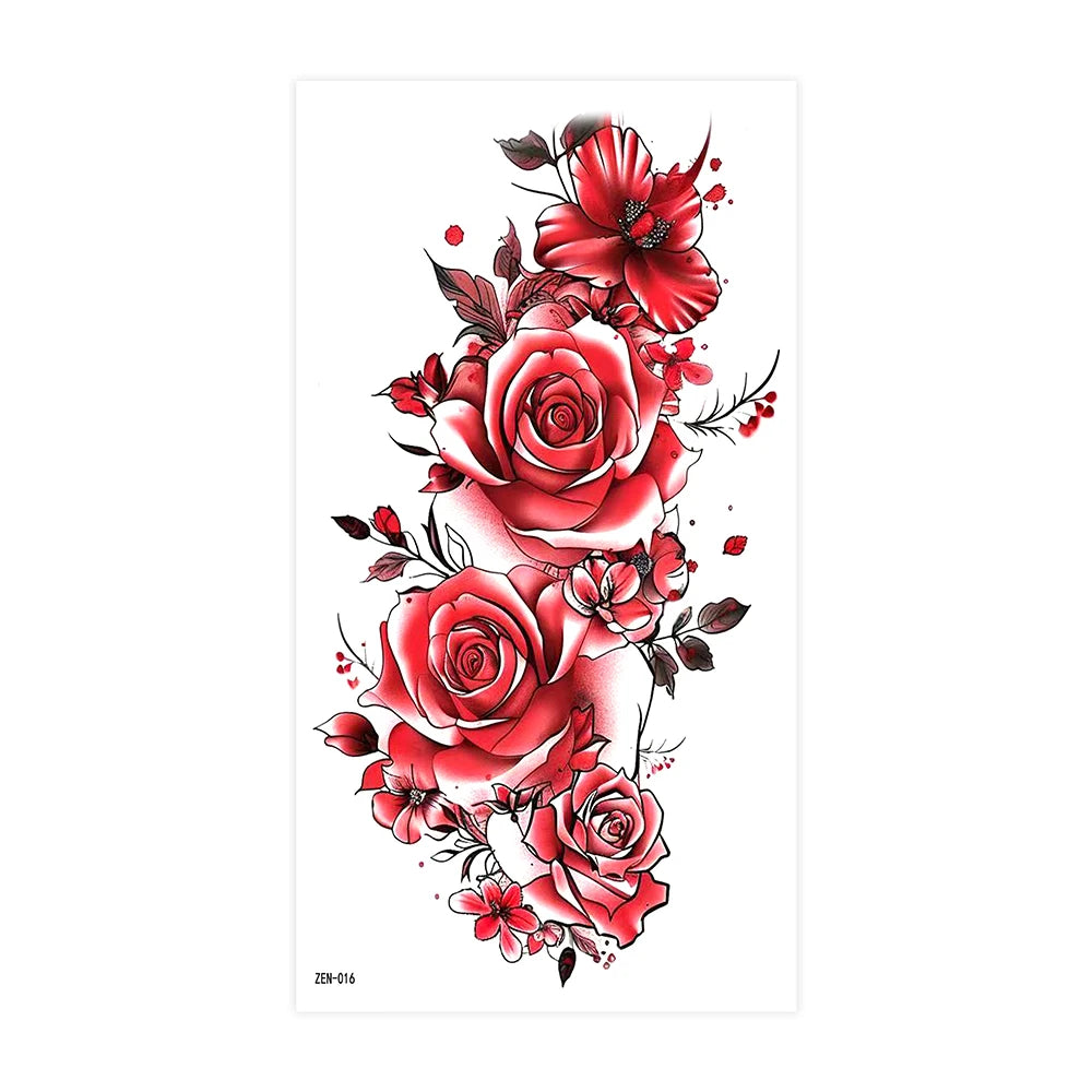 Realistic Flower Tattoo Sticker – Rose & Butterfly Design (1pc)