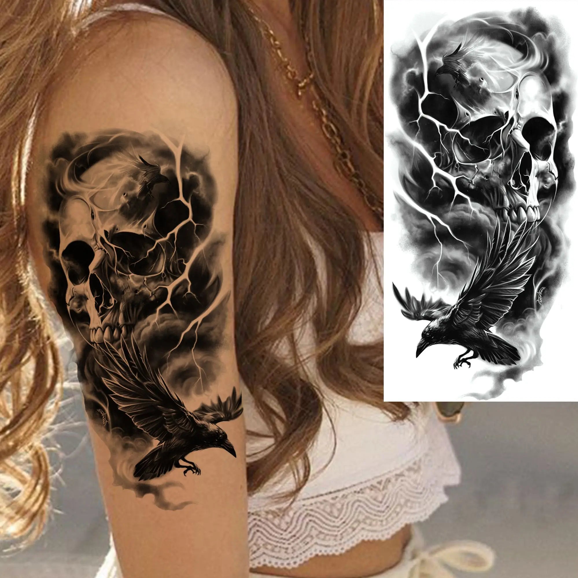 Grim Reaper Skull Pirate Temporary Tattoo – Halloween Fake Tattoo Sticker (1 Sheet)