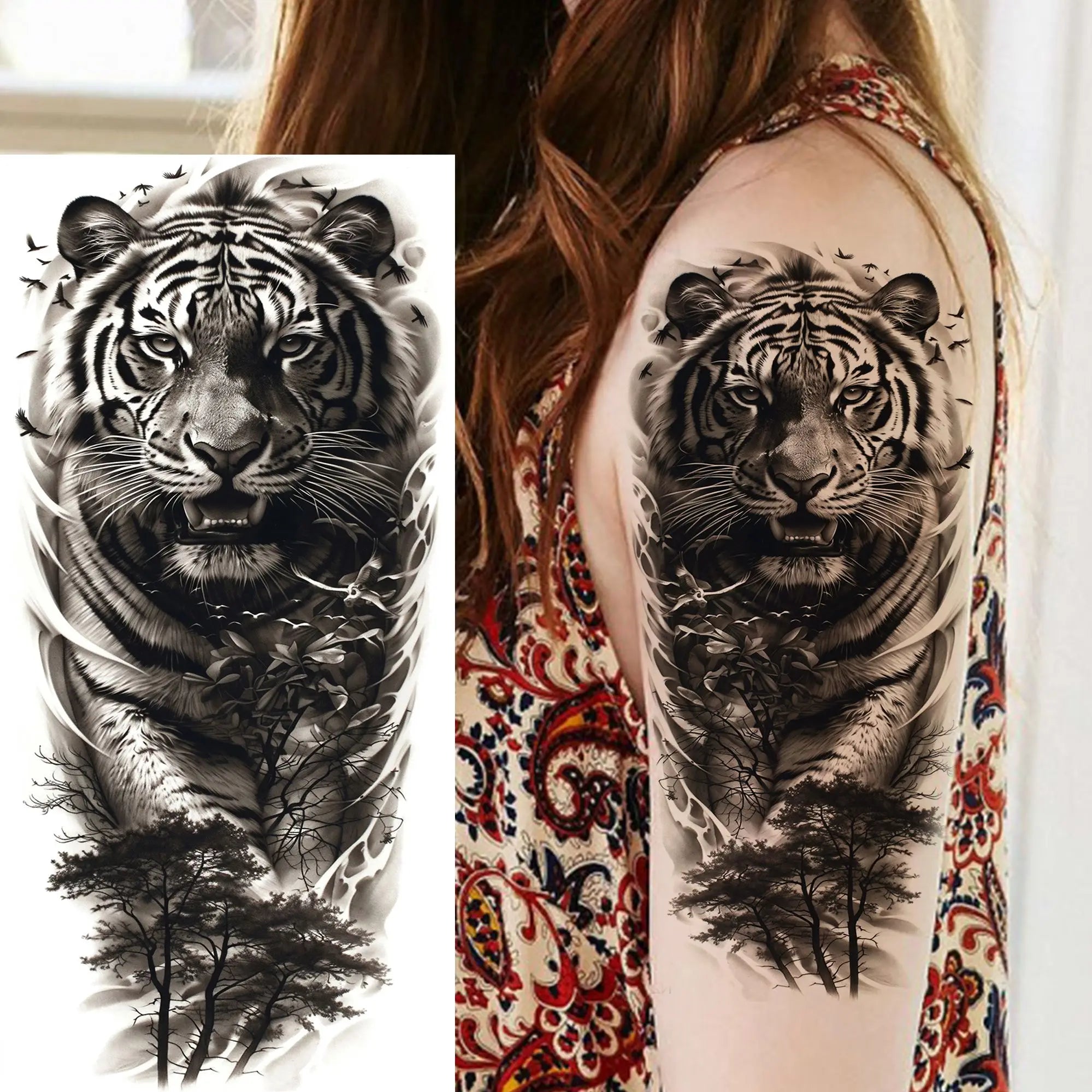 1 Sheet Realistic Beast Tattoo Stickers – Bear, Tiger, Wolf, Owl Waterproof Temporary Sleeve Tattoo for Arm and Leg