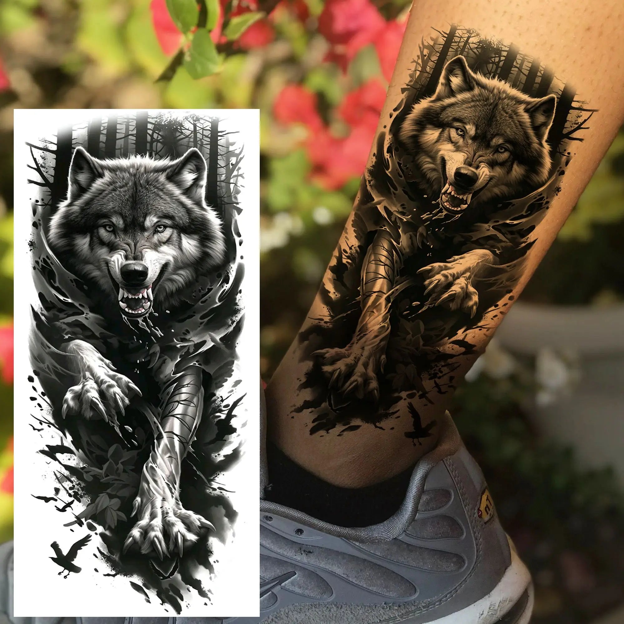 1 Sheet Realistic Beast Tattoo Stickers – Bear, Tiger, Wolf, Owl Waterproof Temporary Sleeve Tattoo for Arm and Leg
