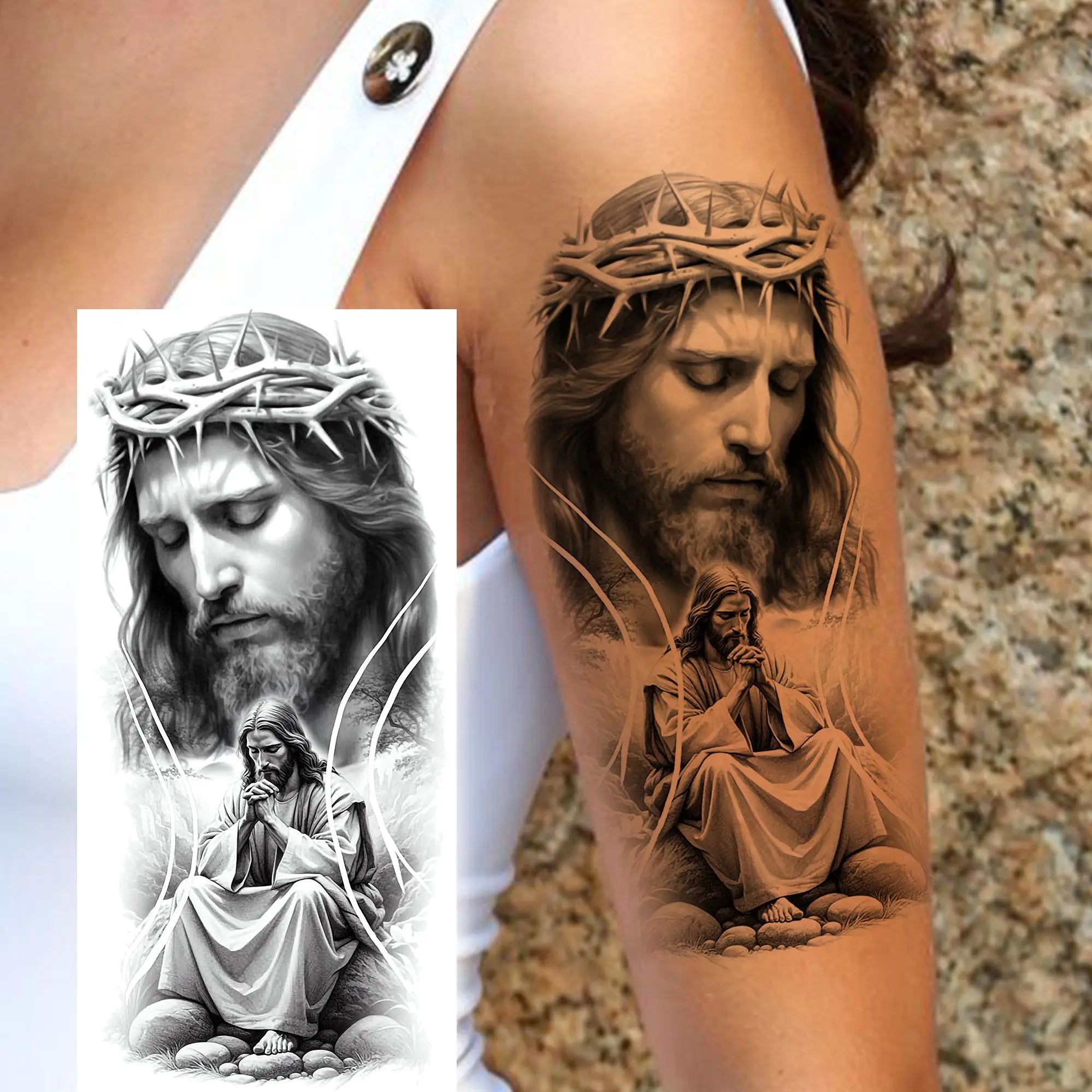 1pc Jesus Pray Cross Temporary Tattoo Stickers – Realistic Christian Fake Tattoos for Arm Chest Leg