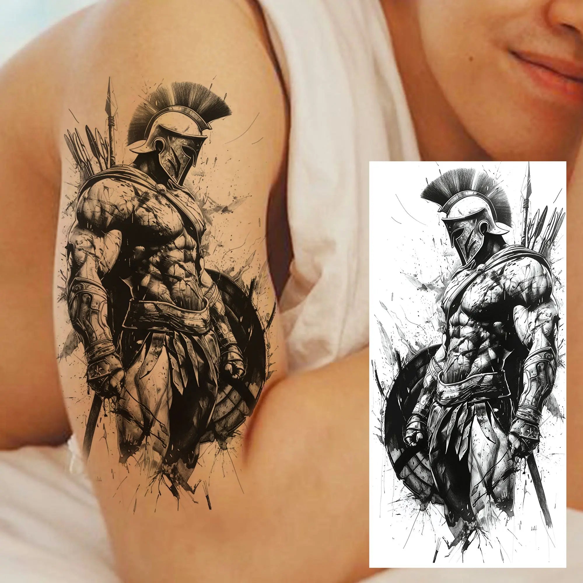 1 Sheet Zeus Jesus Skull Arm Temporary Tattoo Stickers – Waterproof Fake Sleeve Tattoo for Arm and Leg