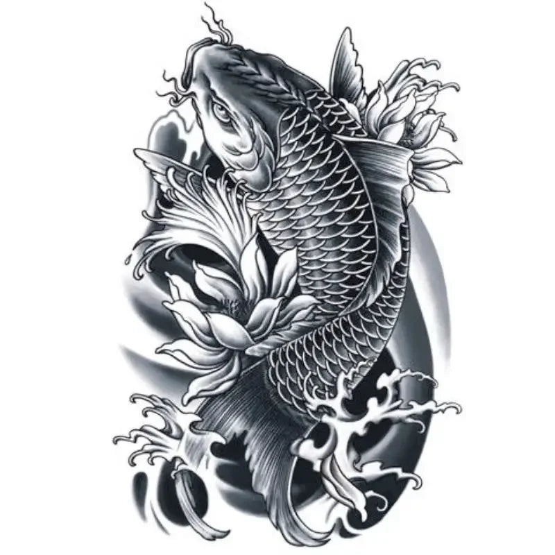Carp Fish Temporary Tattoo – Waterproof Koi Arm Fake Tattoo for Men and Women