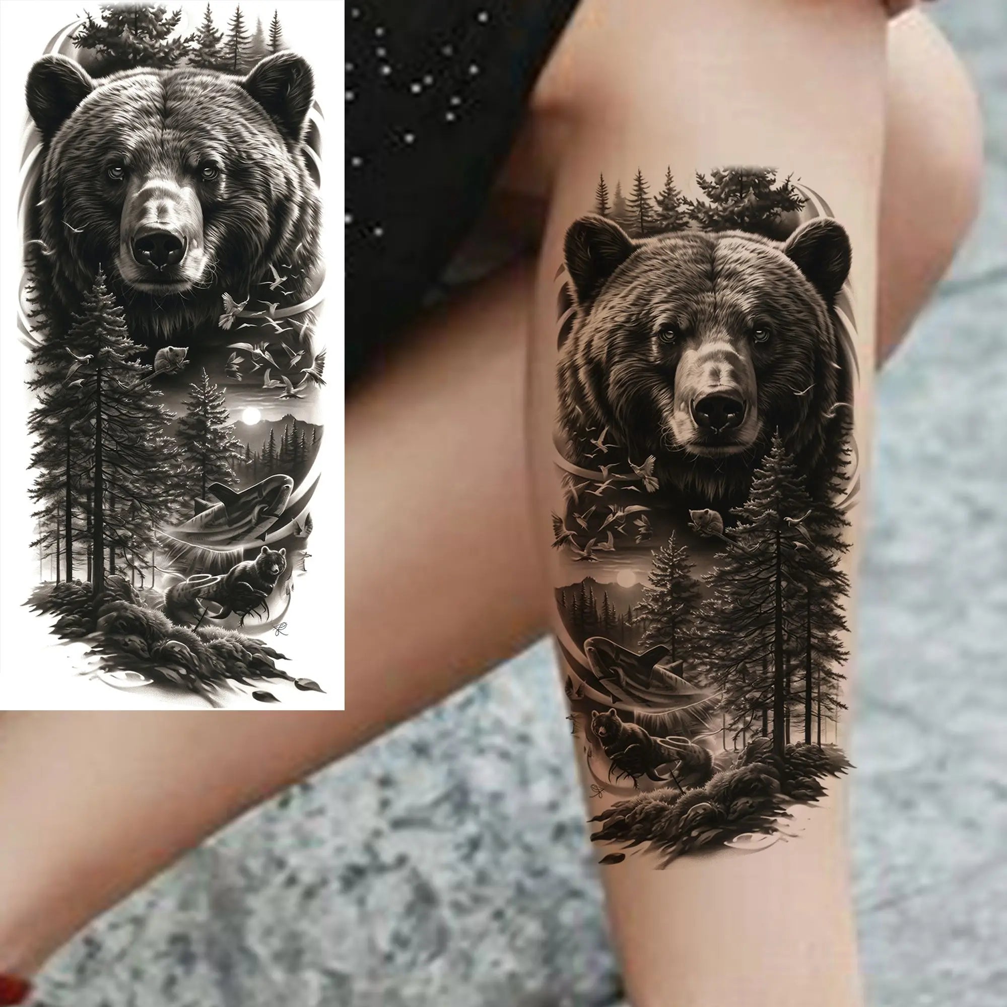 1 Sheet Realistic Beast Tattoo Stickers – Bear, Tiger, Wolf, Owl Waterproof Temporary Sleeve Tattoo for Arm and Leg