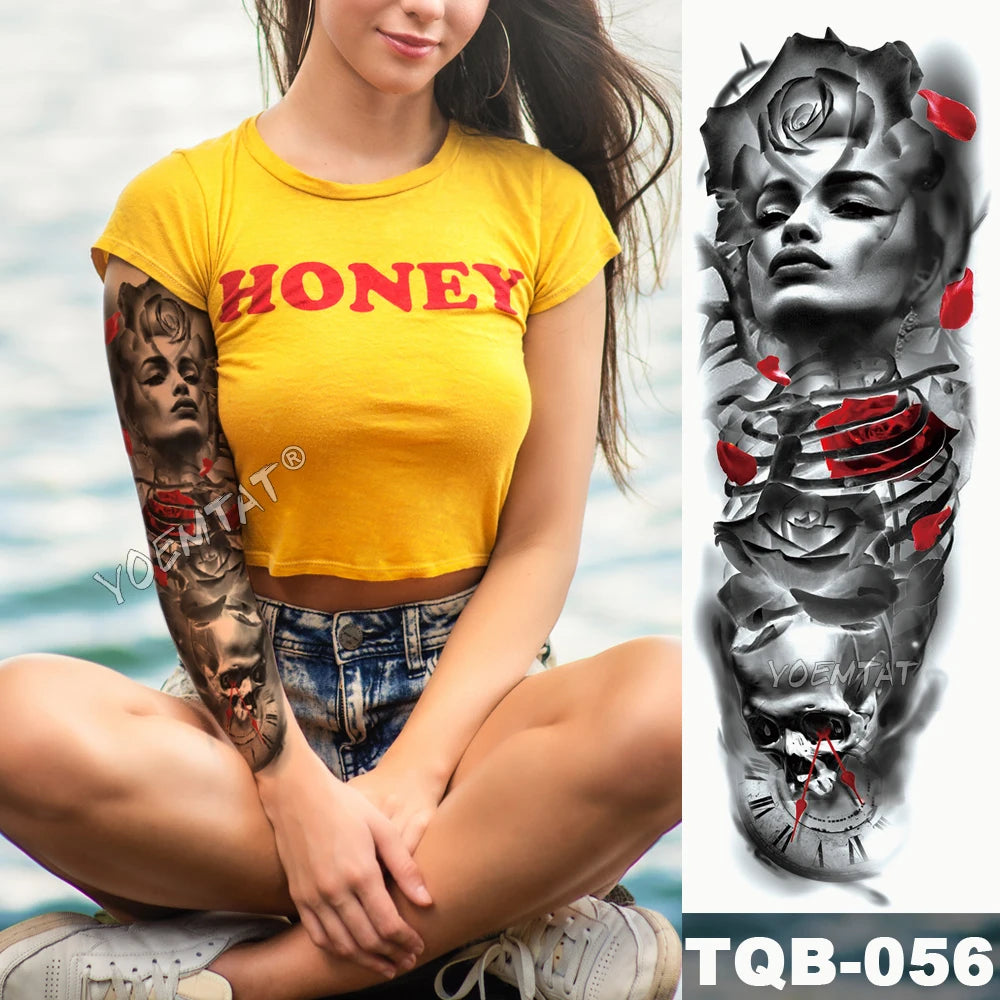Inkly FullSleeveX – Skull Clock Tiger Wolf Arm Tattoo Set (40+ Designs)