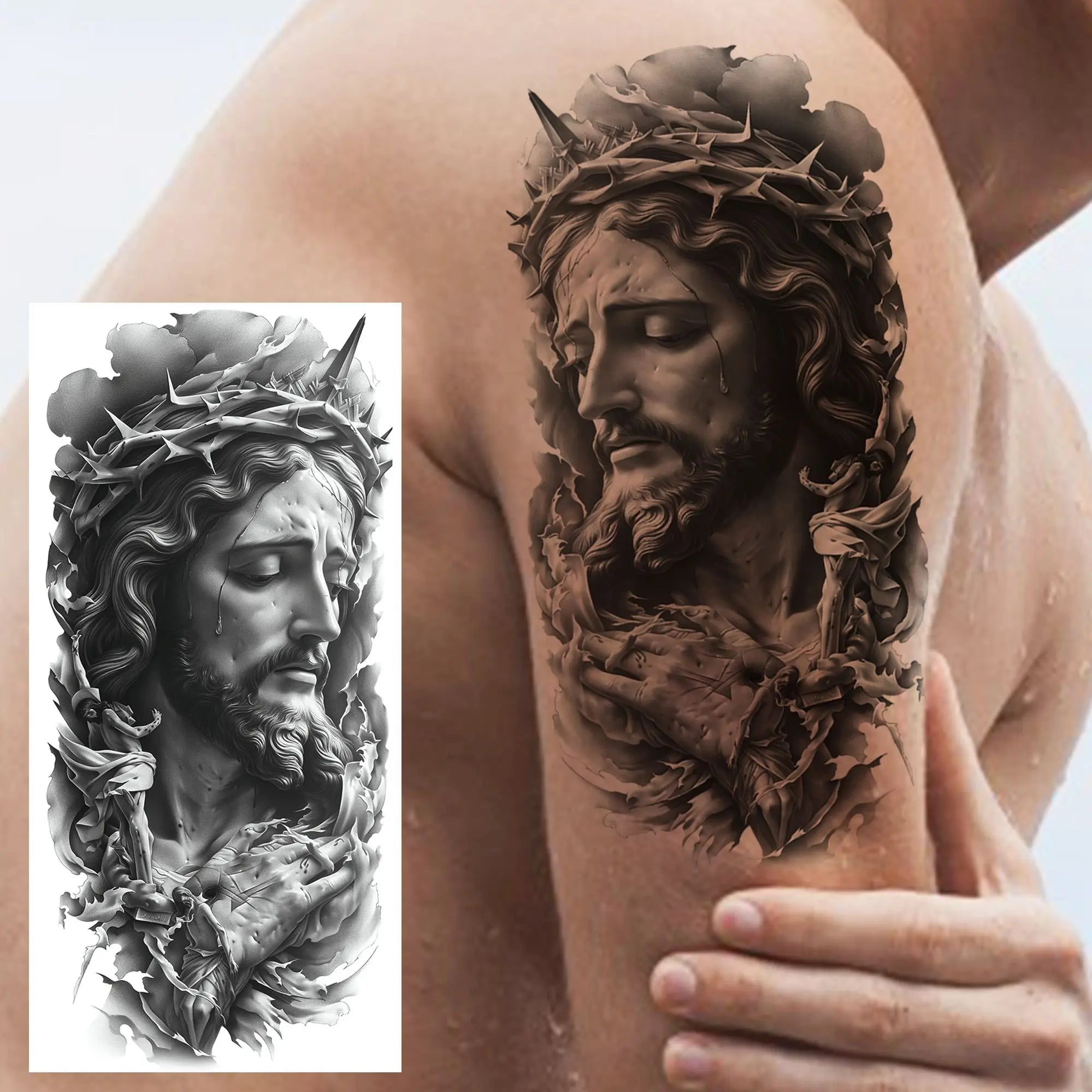 1 Sheet Jesus Thorn Crown Temporary Tattoo Sticker – Waterproof Realistic Fake Tattoos for Arm Chest Shoulder