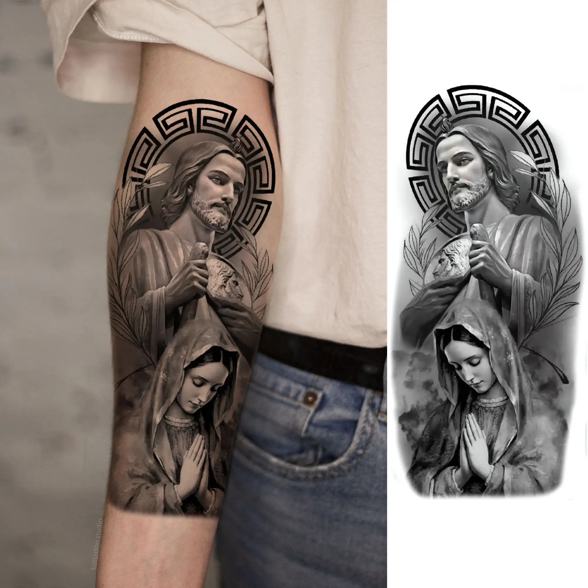 1pc Black Jesus Mary Cross Temporary Tattoo Stickers – Realistic Christian Prayer Tattoo Waterproof