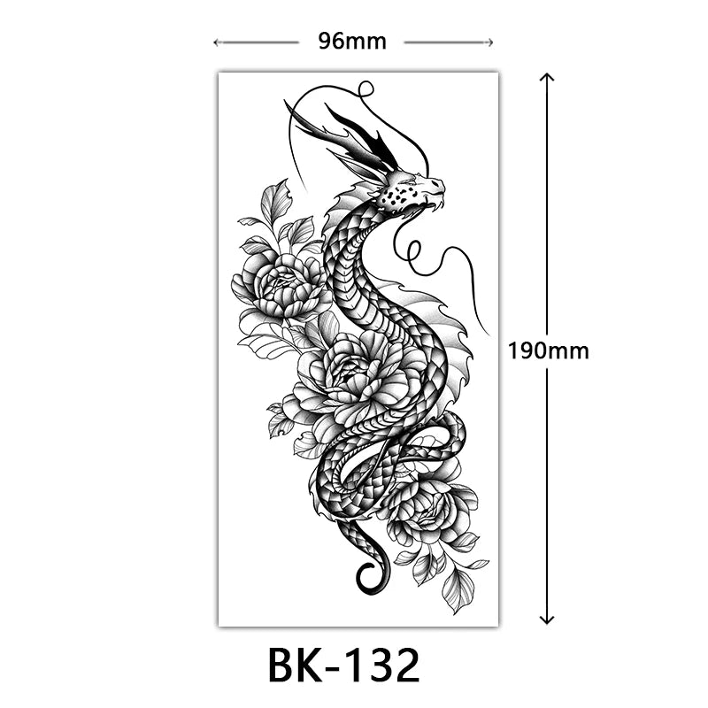 Black Floral Temporary Tattoo Stickers – Waterproof Fake Flower Tattoos for Hand, Arm, Body