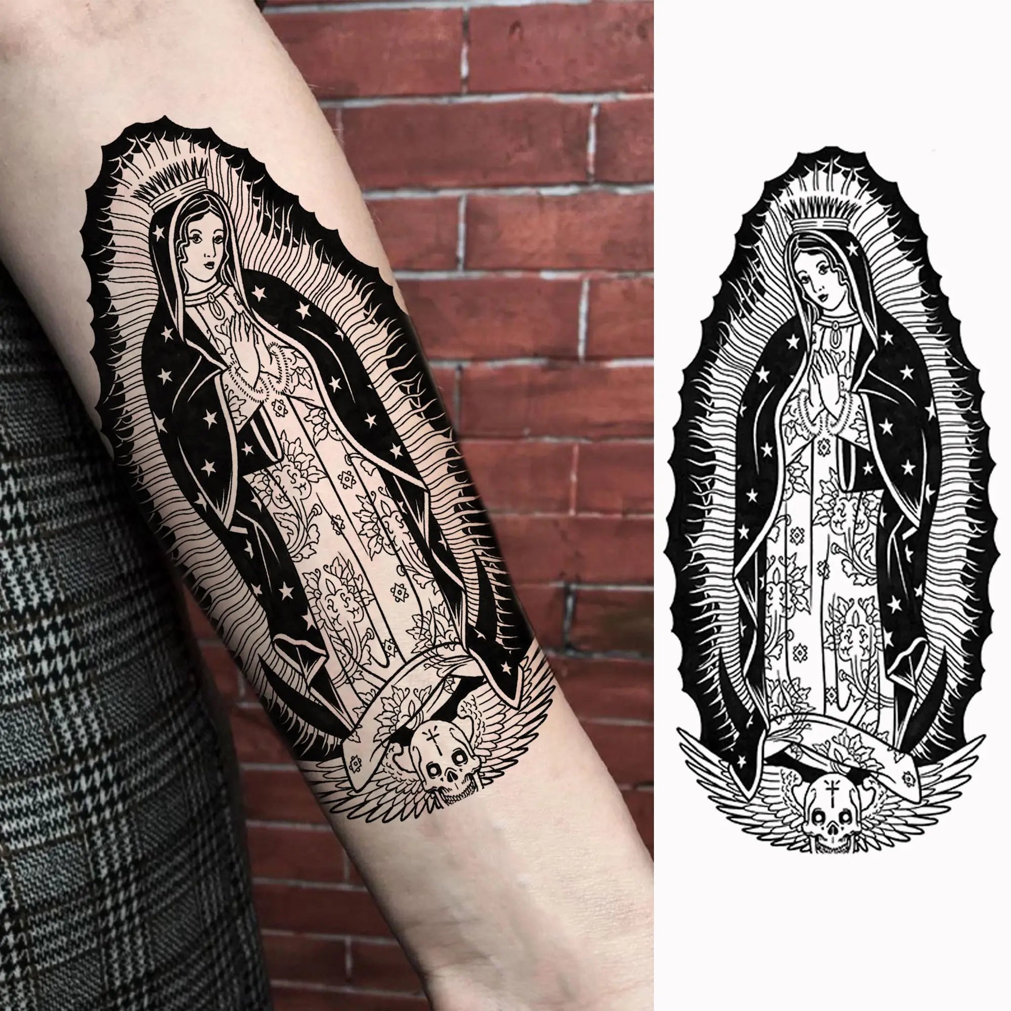 1pc Black Jesus Mary Cross Temporary Tattoo Stickers – Realistic Christian Prayer Tattoo Waterproof