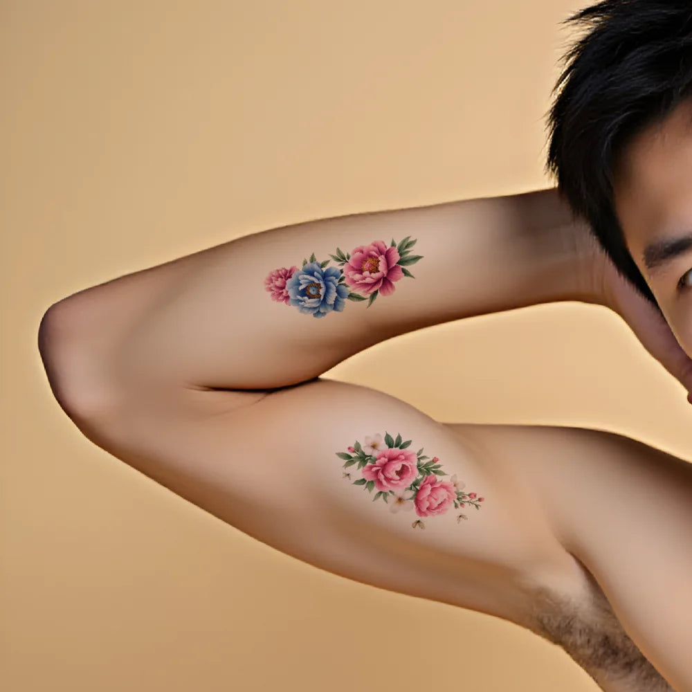 9pcs Colorful Flower Temporary Tattoo Stickers – Waterproof Floral Body Art for Neck, Back, Shoulder