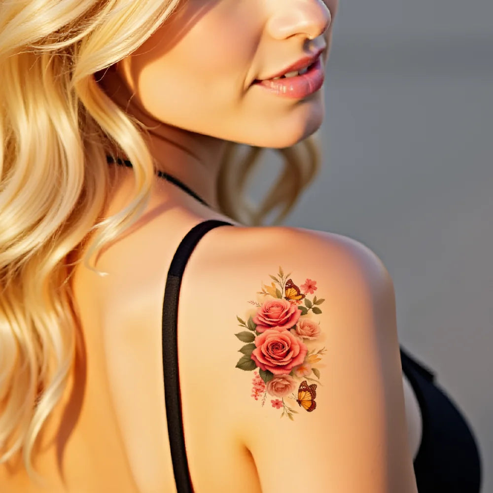 9pcs Colorful Flower Temporary Tattoo Stickers – Waterproof Floral Body Art for Neck, Back, Shoulder