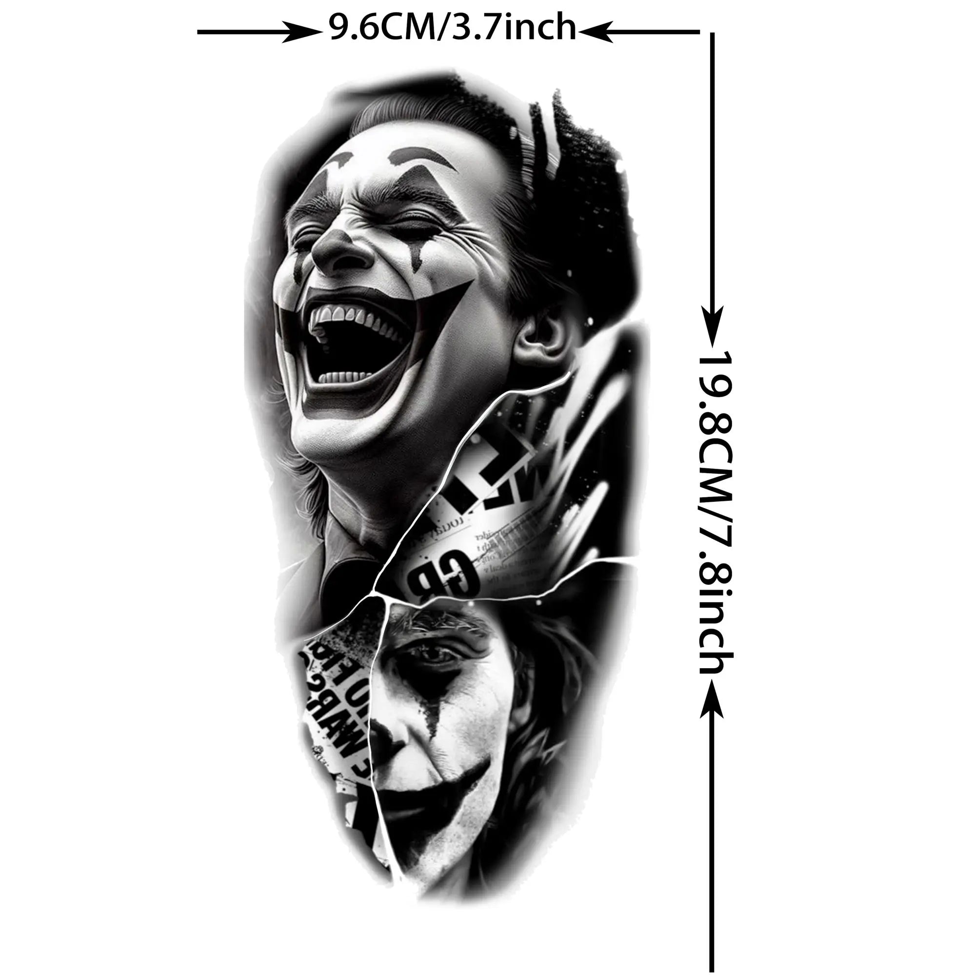 1 Sheet Gangster Joker Mask Poker Temporary Tattoo – Waterproof Fake Sleeve for Arm, Realistic Robber Rebel Design
