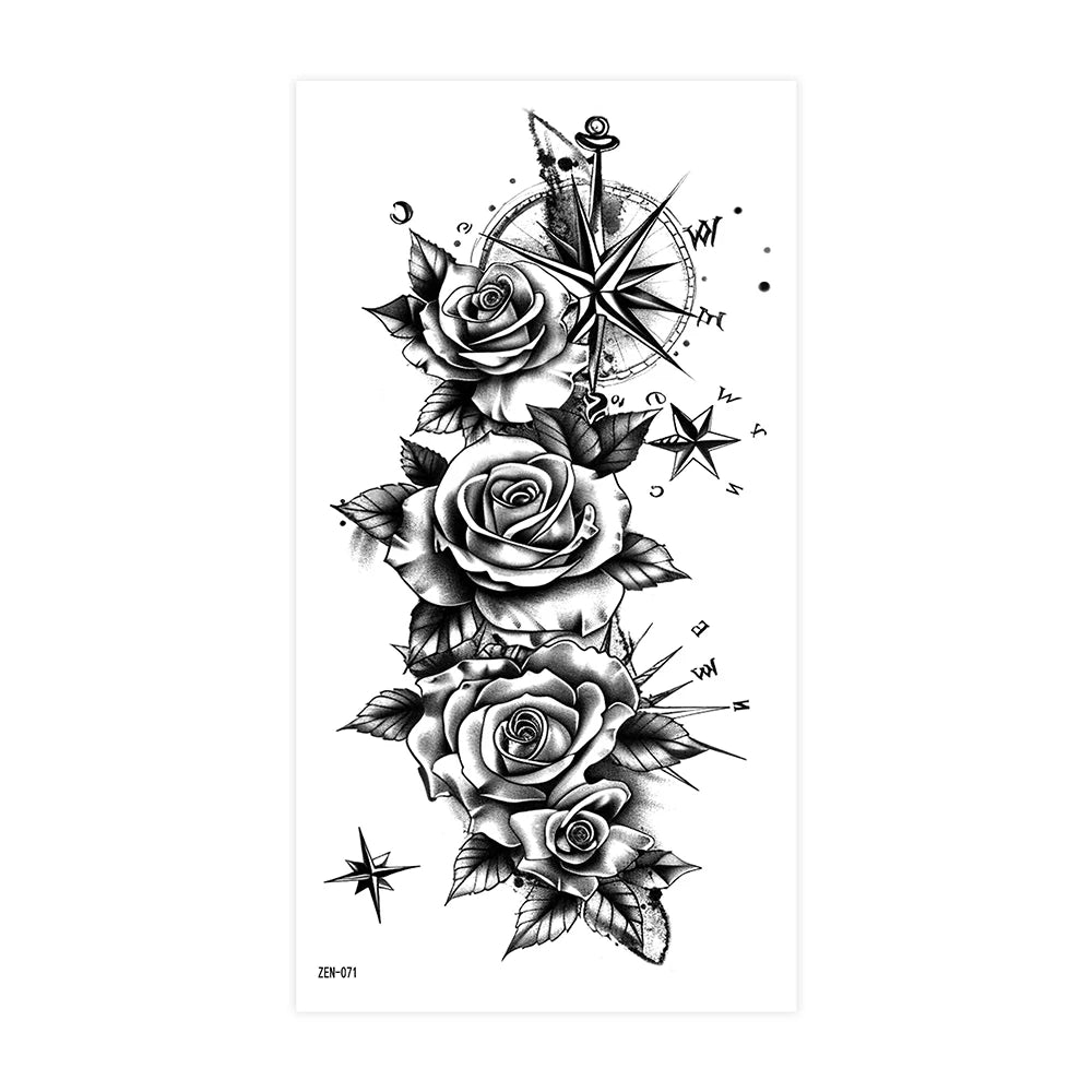 Realistic Flower Tattoo Sticker – Rose & Butterfly Design (1pc)