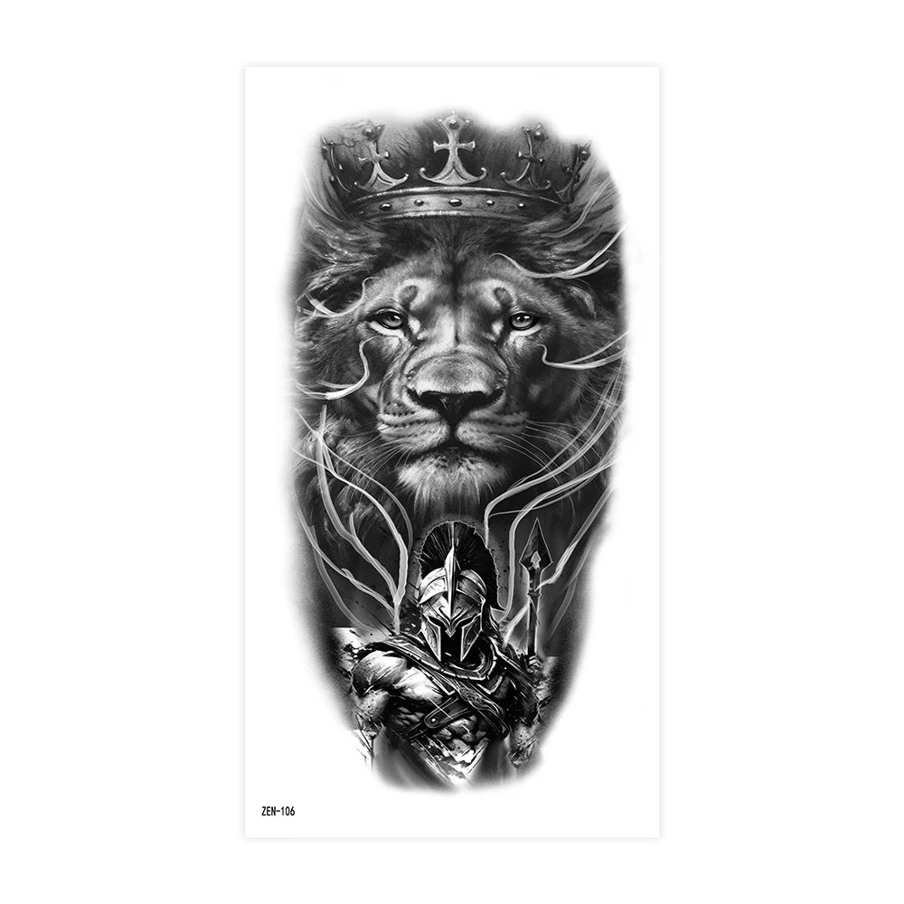 2pcs Black Lion Tiger Wolf Temporary Tattoo Stickers – Waterproof Fake Animal Sleeve Tattoos