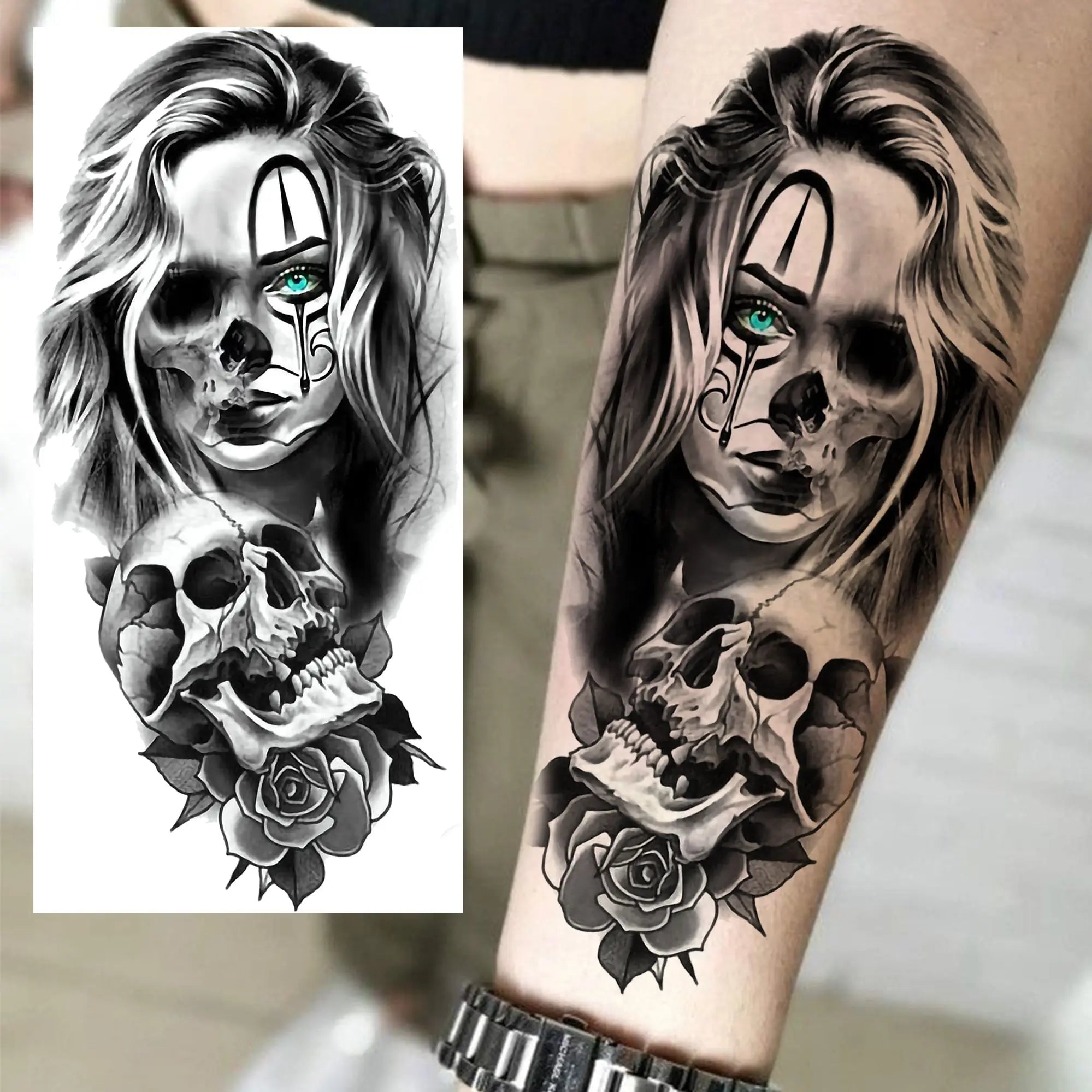 1 Sheet Gangster Joker Mask Poker Temporary Tattoo – Waterproof Fake Sleeve for Arm, Realistic Robber Rebel Design