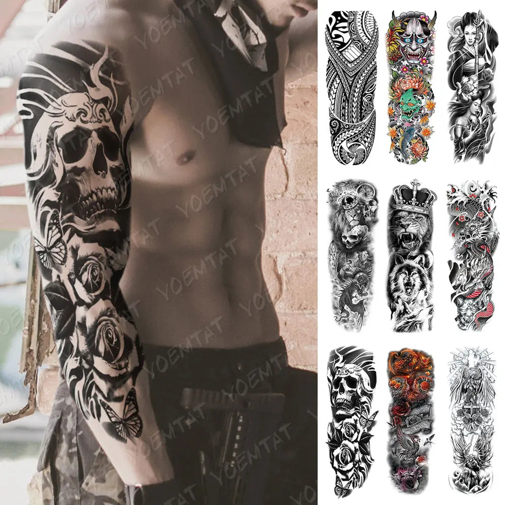 Inkly ArmMaster – Full Sleeve Skull Dragon Tattoo (1PC)