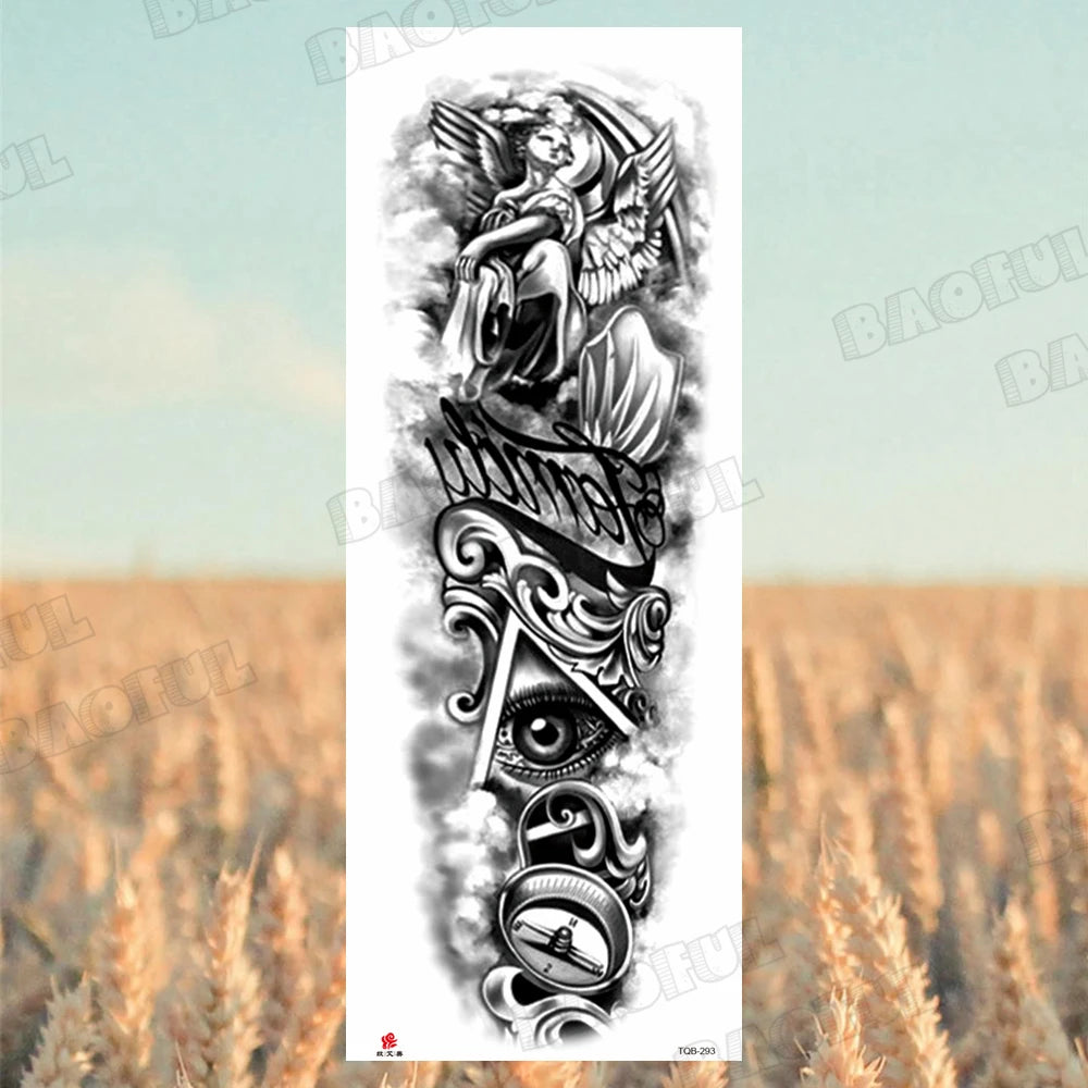 1 Sheet Wolf Lion Maori Flower Arm Sleeve Temporary Tattoo Sticker – Realistic Waterproof Fake Tattoos for Body