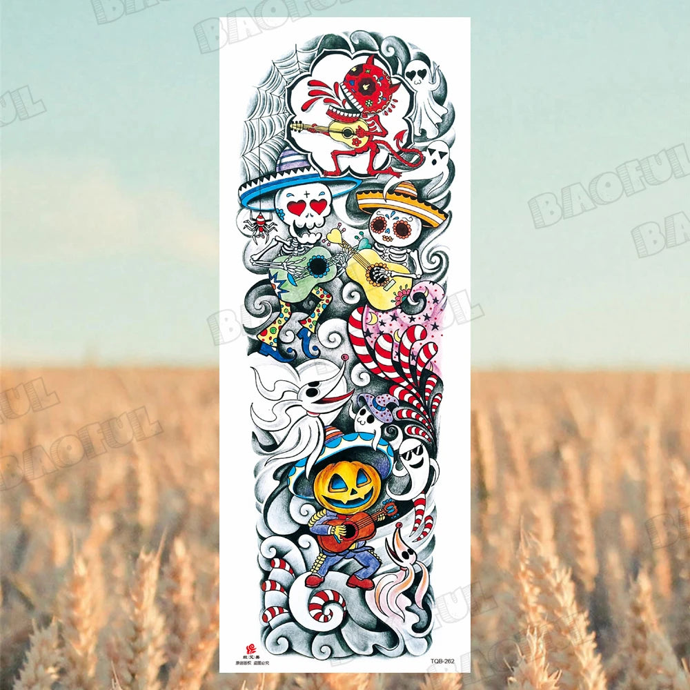 1 Sheet Wolf Lion Maori Flower Arm Sleeve Temporary Tattoo Sticker – Realistic Waterproof Fake Tattoos for Body