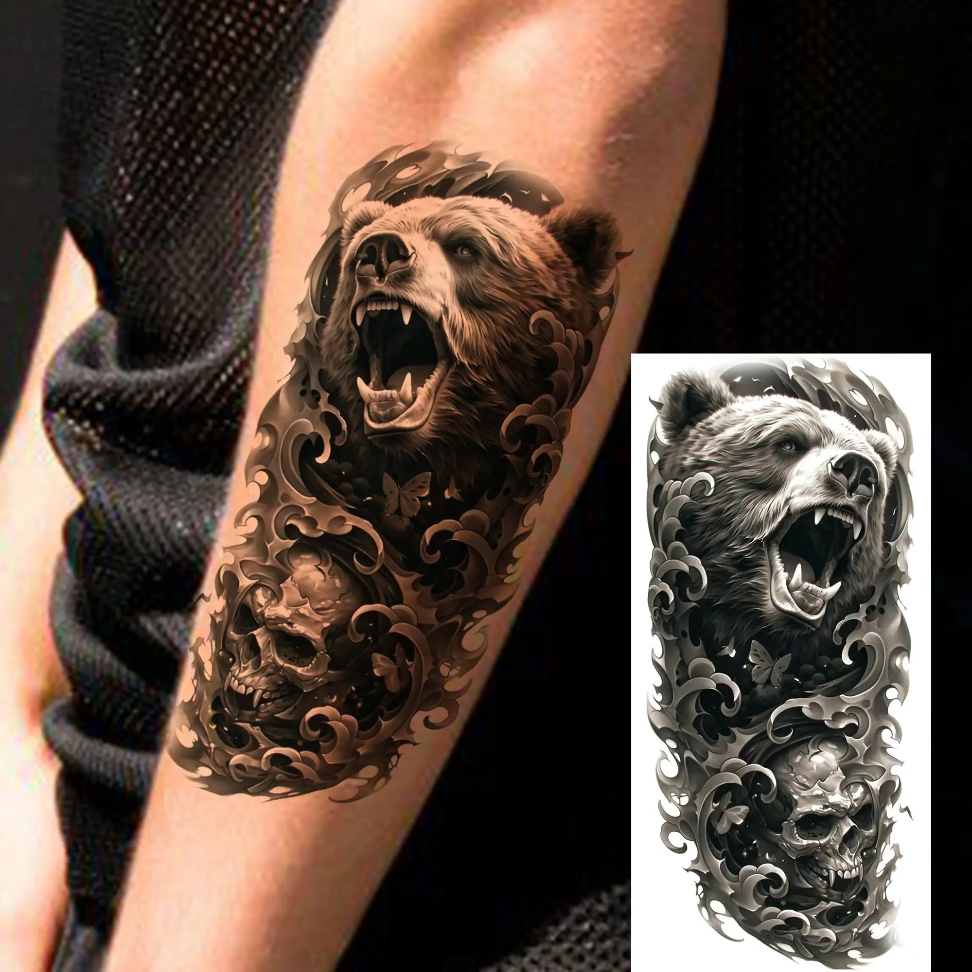 1 Sheet Realistic Beast Tattoo Stickers – Bear, Tiger, Wolf, Owl Waterproof Temporary Sleeve Tattoo for Arm and Leg