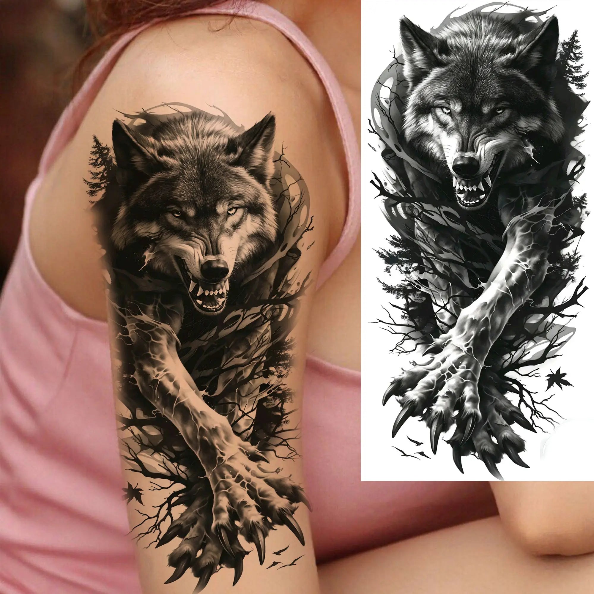 1 Sheet Realistic Beast Tattoo Stickers – Bear, Tiger, Wolf, Owl Waterproof Temporary Sleeve Tattoo for Arm and Leg
