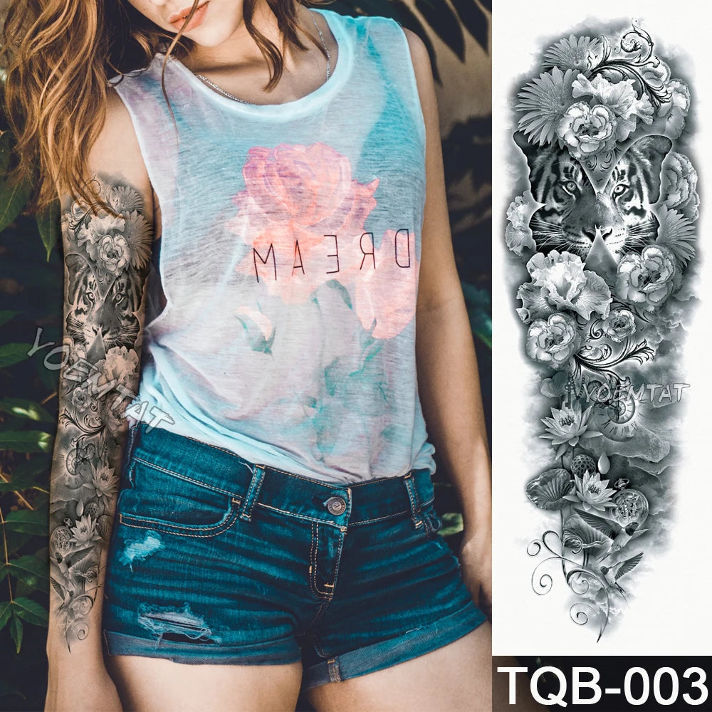 Inkly FullSleeveX – Skull Clock Tiger Wolf Arm Tattoo Set (40+ Designs)