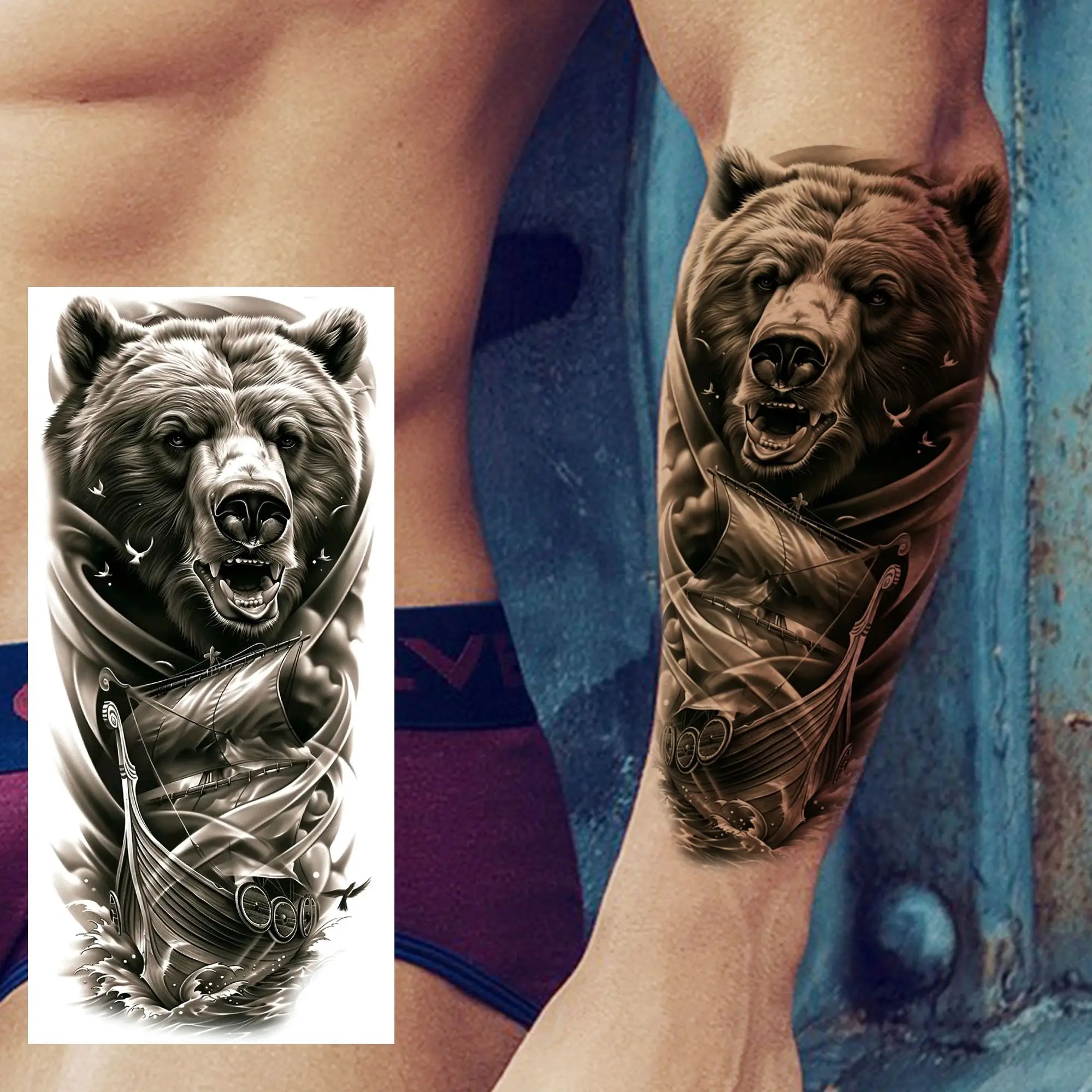 1 Sheet Realistic Beast Tattoo Stickers – Bear, Tiger, Wolf, Owl Waterproof Temporary Sleeve Tattoo for Arm and Leg