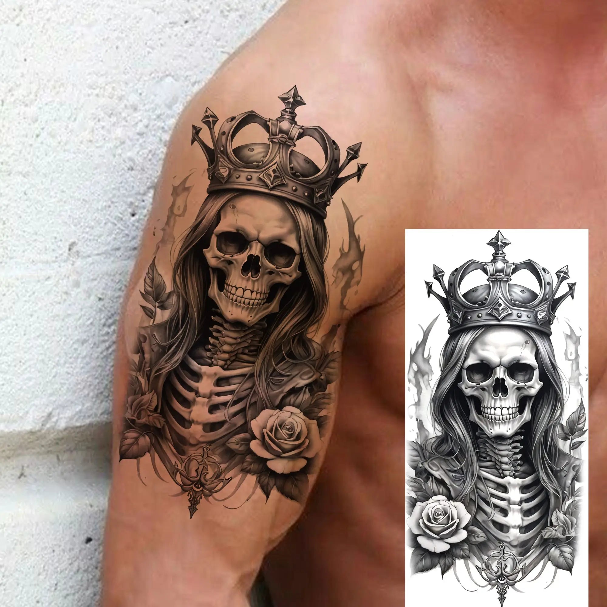 Grim Reaper Skull Pirate Temporary Tattoo – Halloween Fake Tattoo Sticker (1 Sheet)