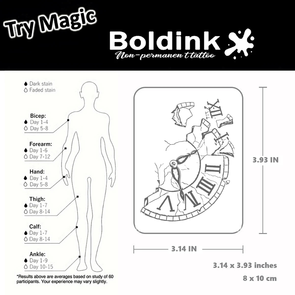 Broken Time – Shattered Clock Tattoo (1 Sheet)