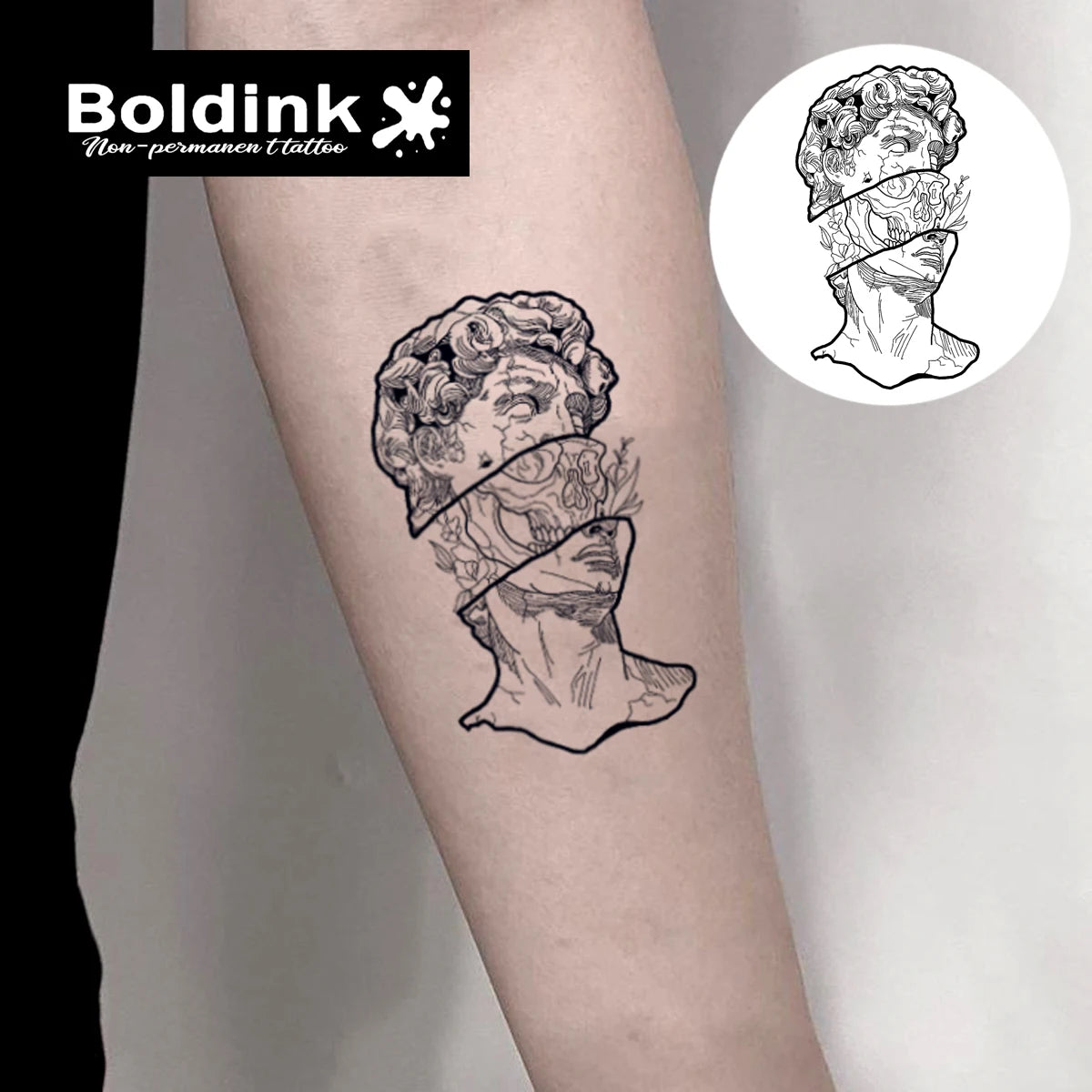 Muse Tattoo β Floral Statue Design (1PC)