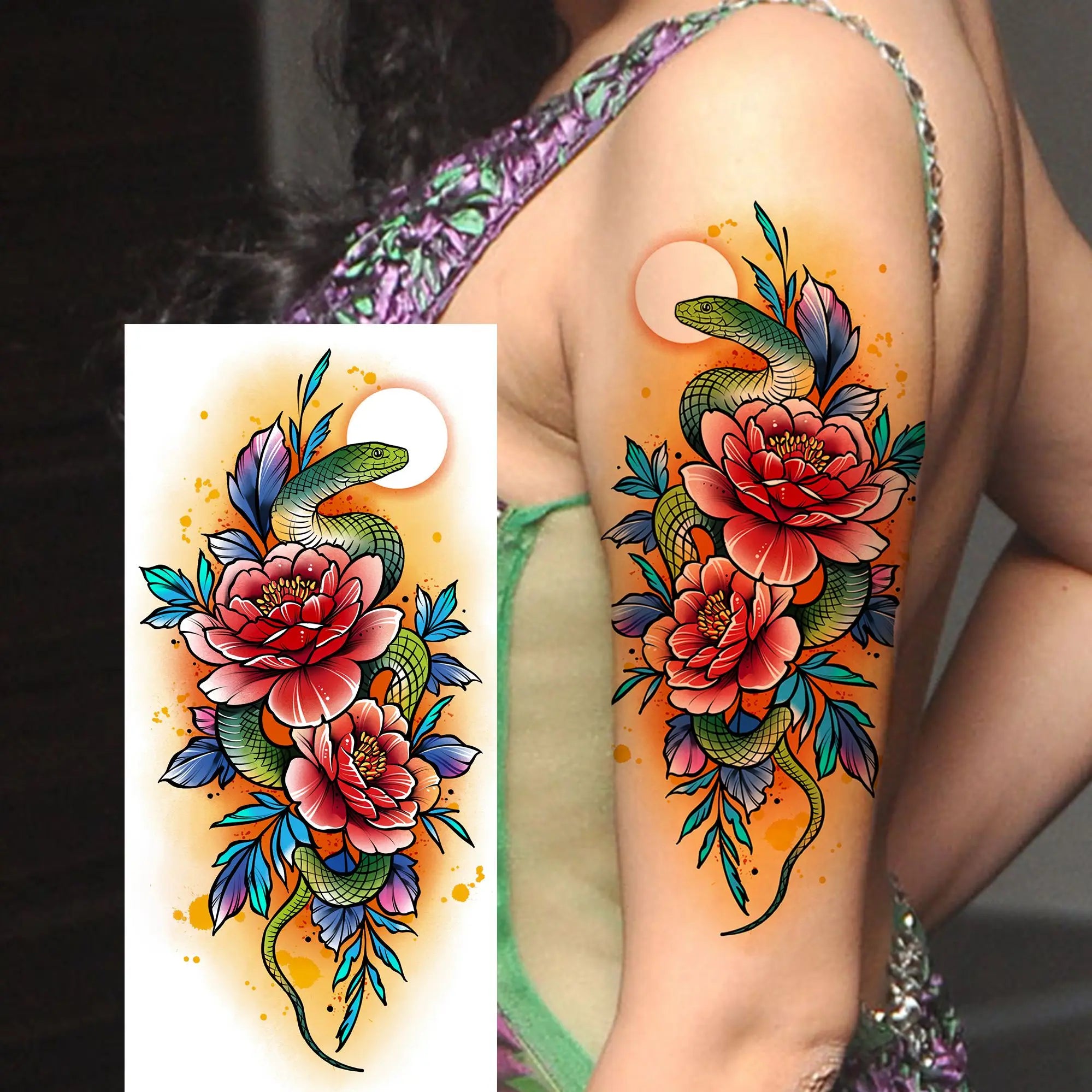 3D Rose Butterfly Temporary Tattoo – Waterproof Phoenix Flower Fake Tattoo Sticker
