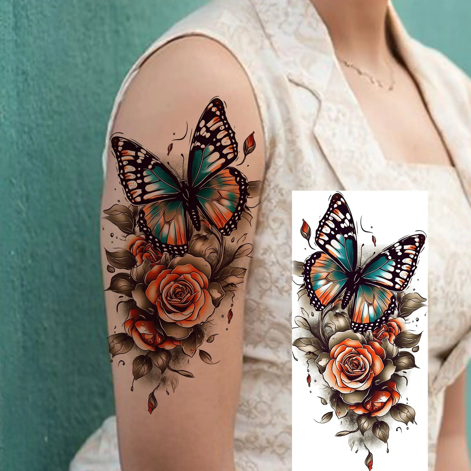 1 Sheet Phoenix Butterfly Flower Temporary Tattoo Sticker – Waterproof Realistic Fake Tattoos for Arm Back Waist