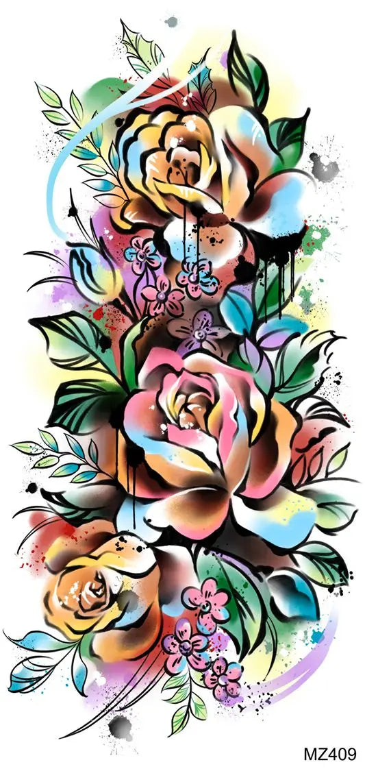 2pcs Watercolor Peony Rose Butterfly Temporary Tattoo Stickers