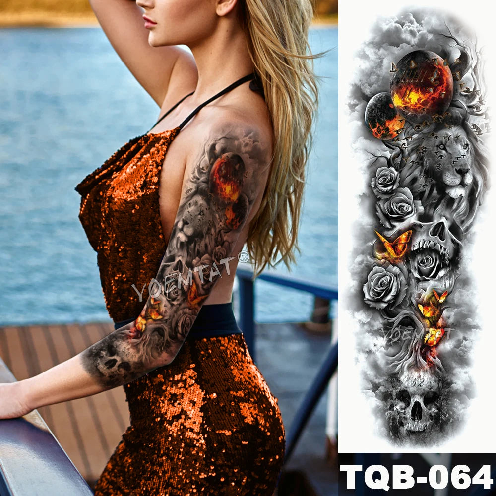 Inkly FullSleeveX – Skull Clock Tiger Wolf Arm Tattoo Set (40+ Designs)
