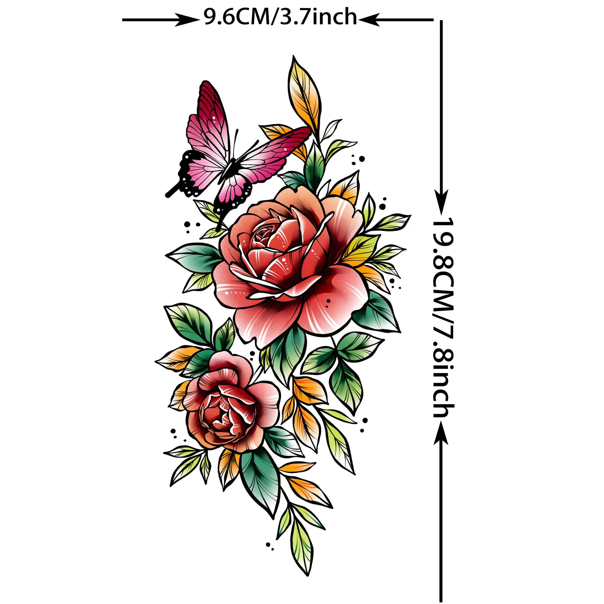 Watercolor Flower & Butterfly Tattoo – Realistic Waterproof Temporary Sticker (1 Sheet)